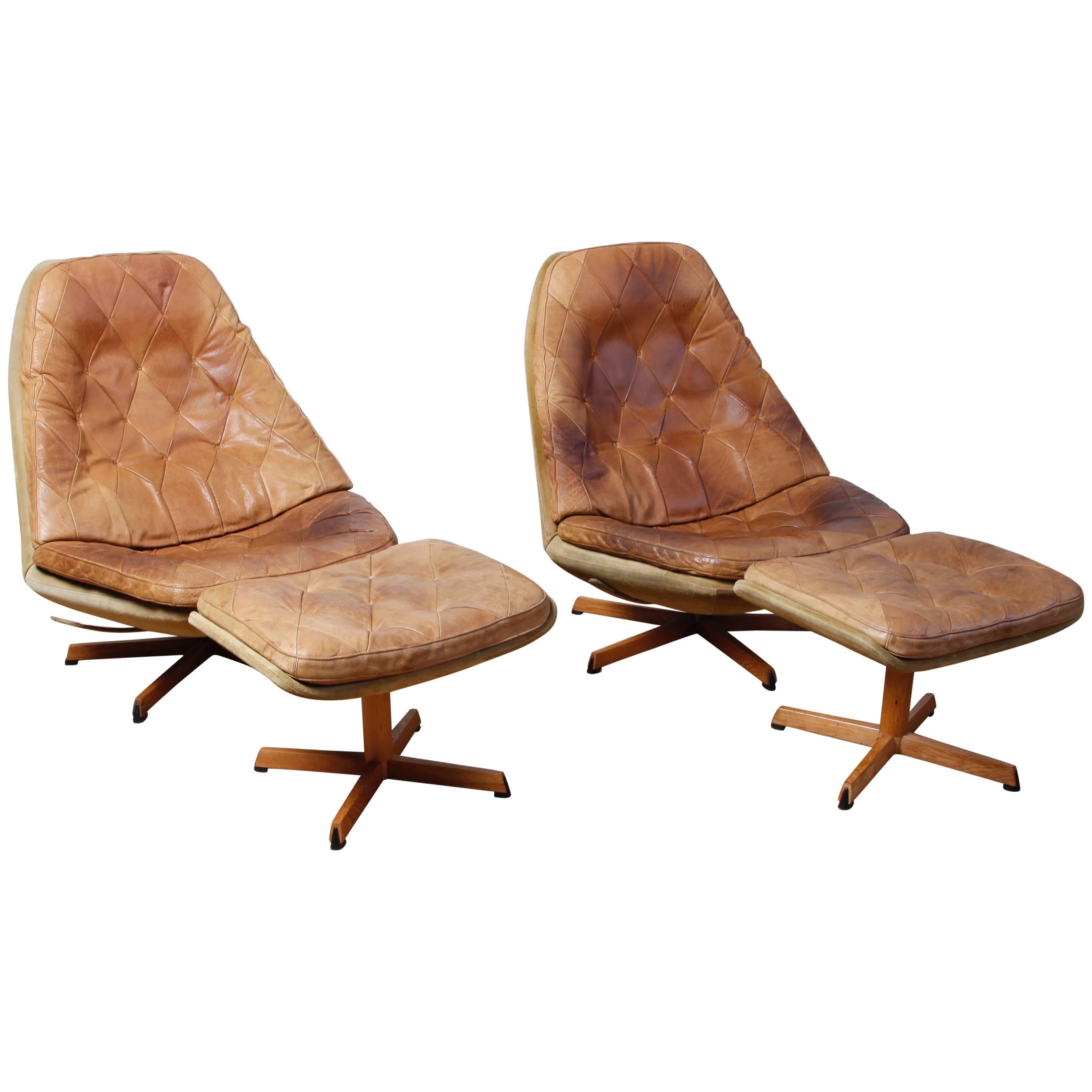 Pair of Madsen and Schubel Lounge Chairs with Ottomans