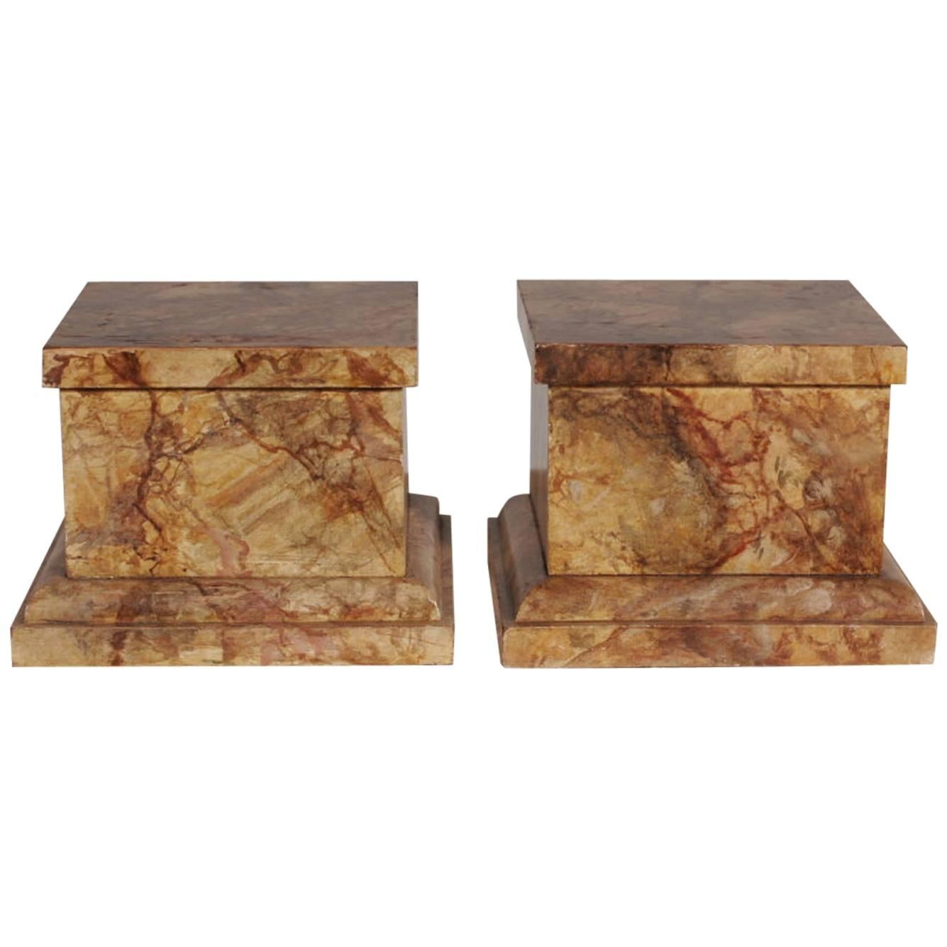 Pair of Faux Marbleized Painted Stands For Sale