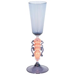 Handcrafted Murano glass Goblet 1970s light purple with accents of pink and gold