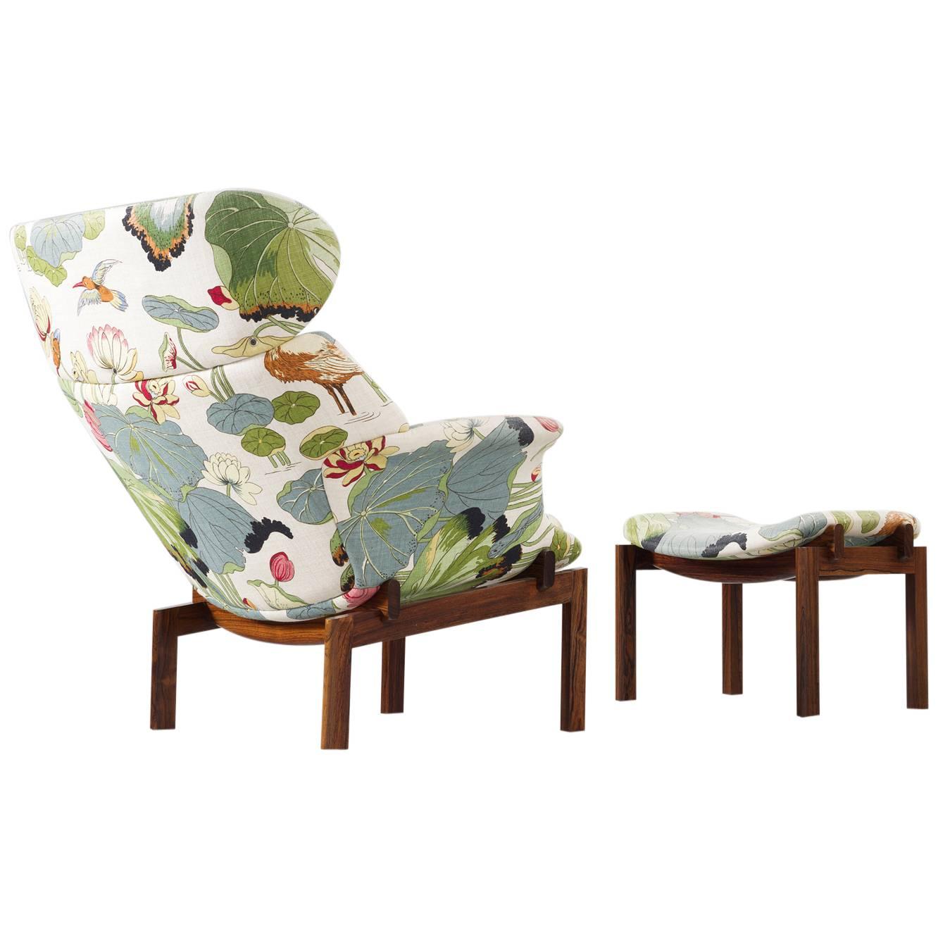 Erik Jorgensen Rare Lounge Chair in Floral Fabric and Solid Rosewood