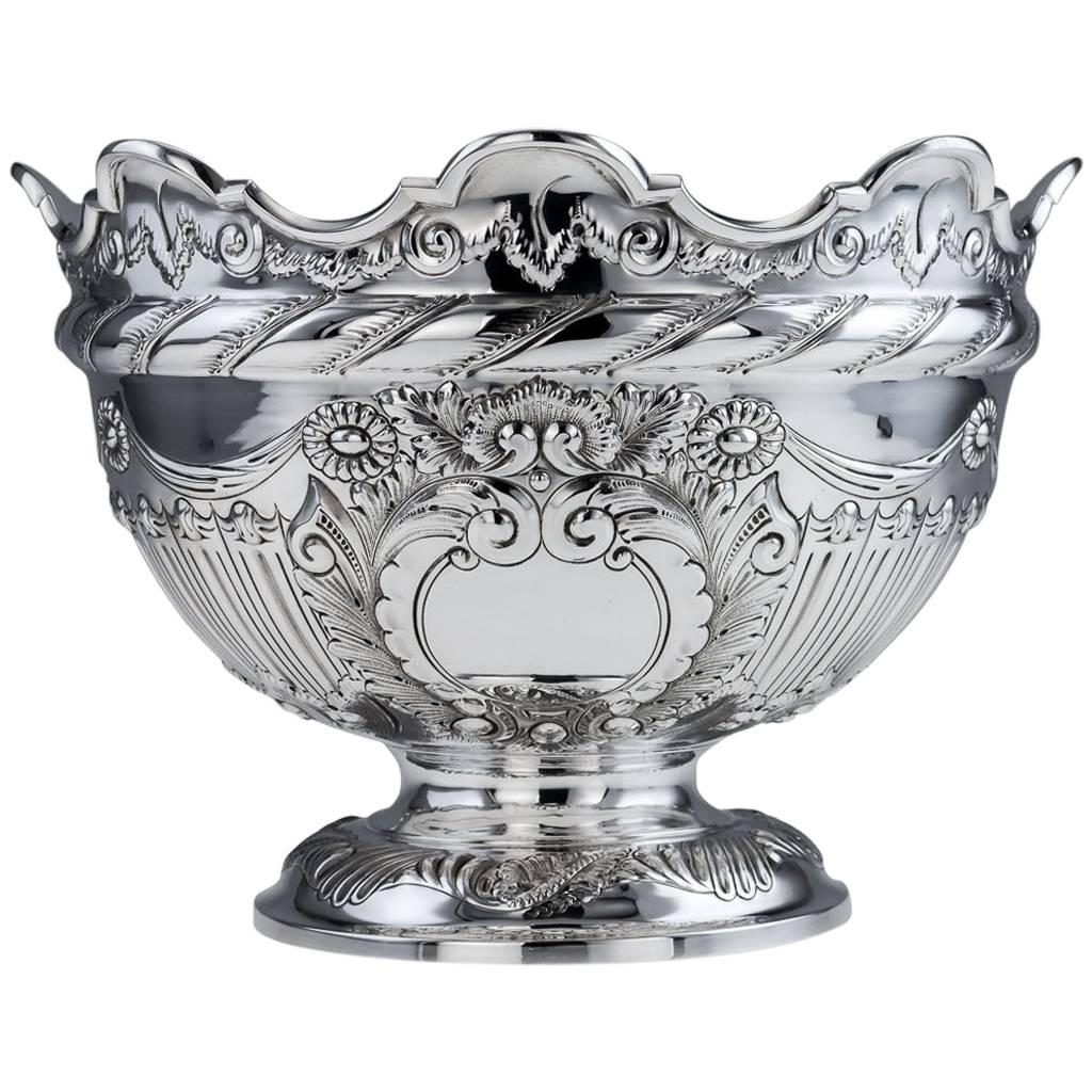 Antique Victorian Solid Silver Large Centrepiece Punch Bowl, circa 1891