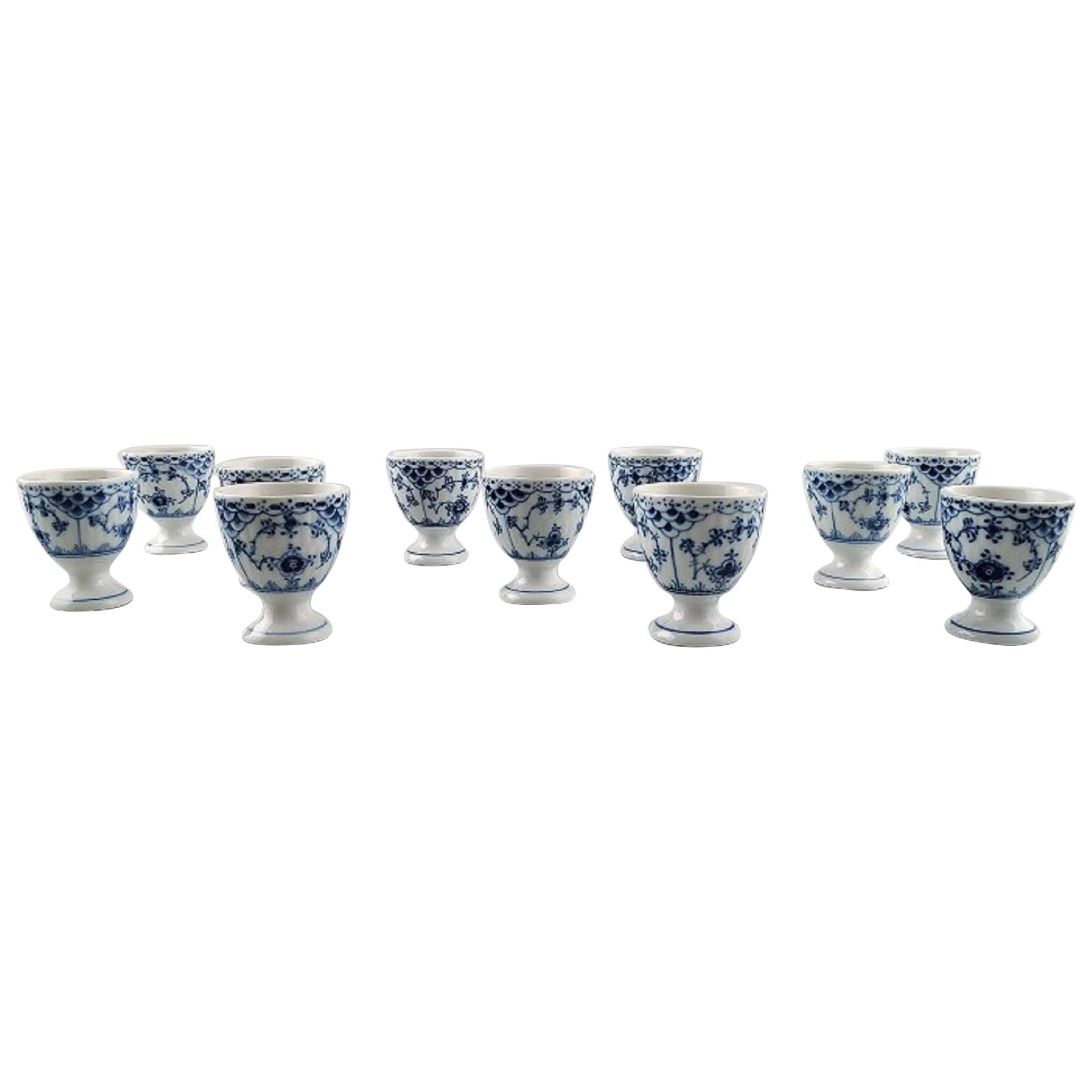 11 Royal Copenhagen Blue Fluted Half Lace Egg Cups, Produced 1894-1928