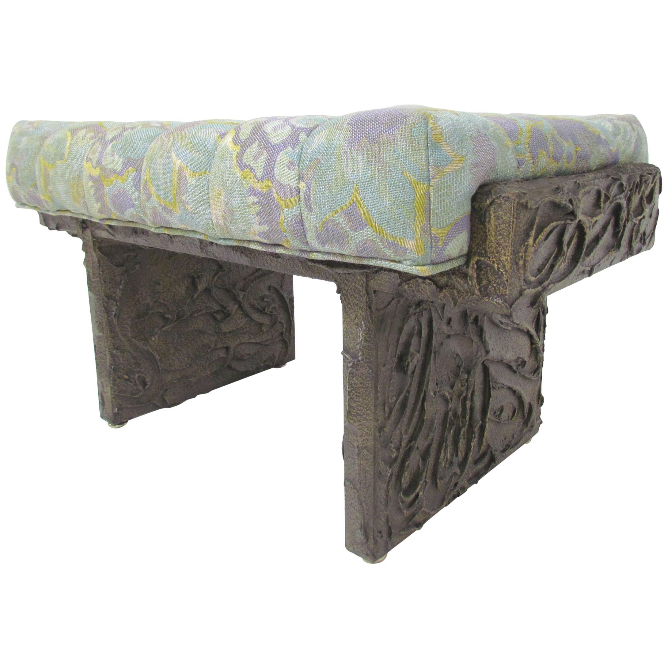 Sculpted Bronze Brutalist Single Bench by Paul Evans, Dated 1974