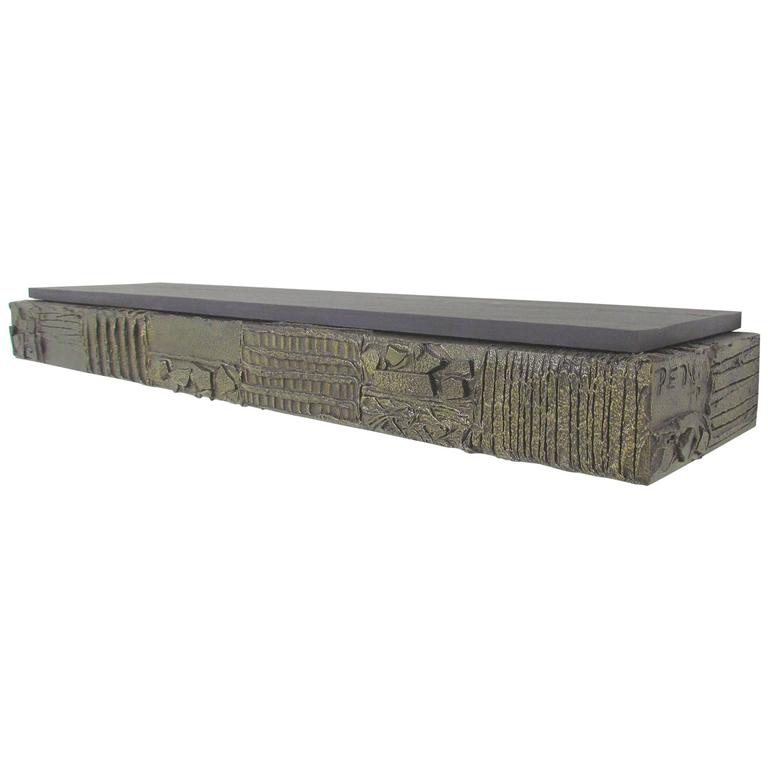 Sculpted Bronze Wall Mounted Console, Slate Wall Shelves