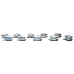 Aluminia Blue Line, Earthenware/Faience, Ten Bouillon Cups with Lids and Saucers