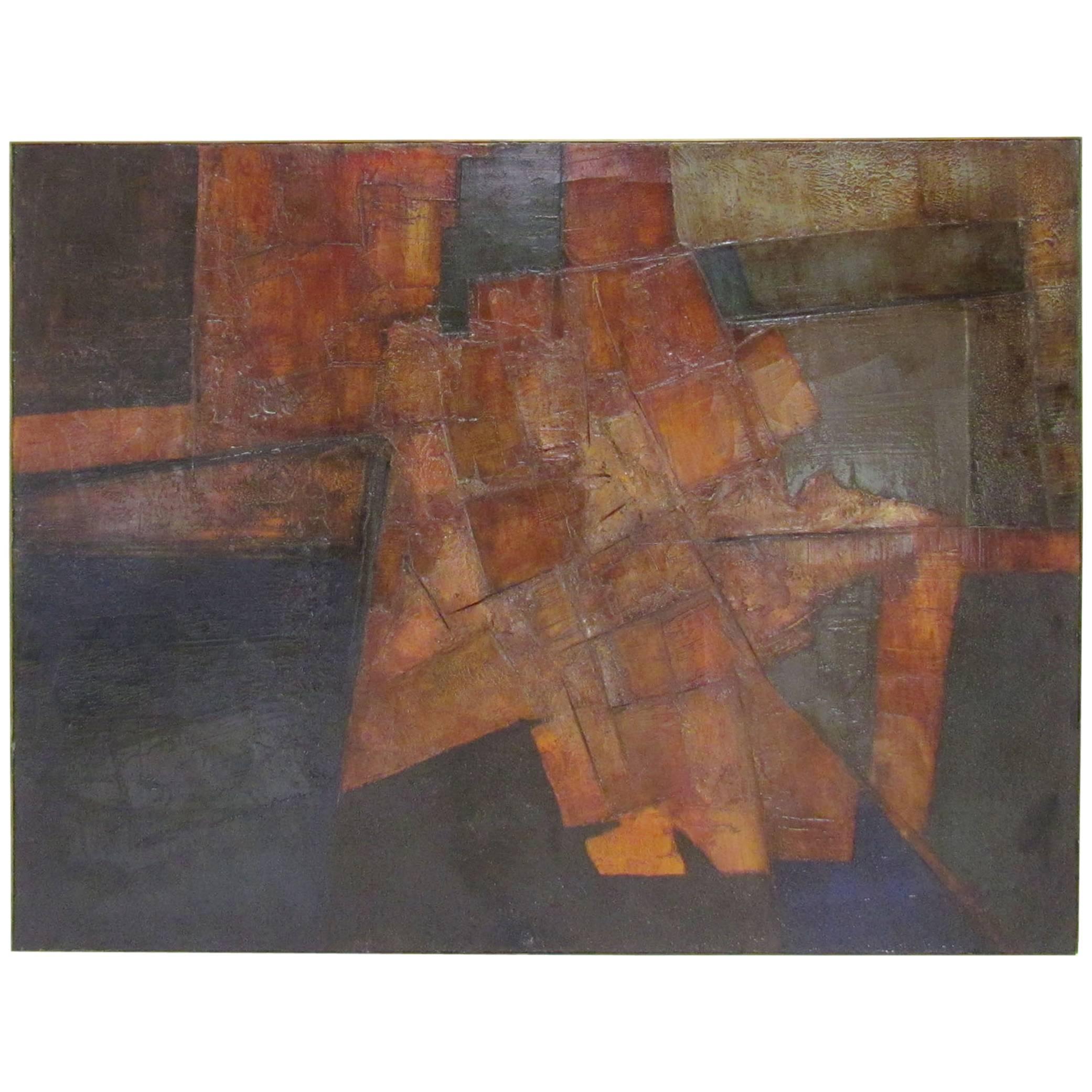 Brutalist Abstract Modernist Painting by Berkshire Artist John Stritch, 1963