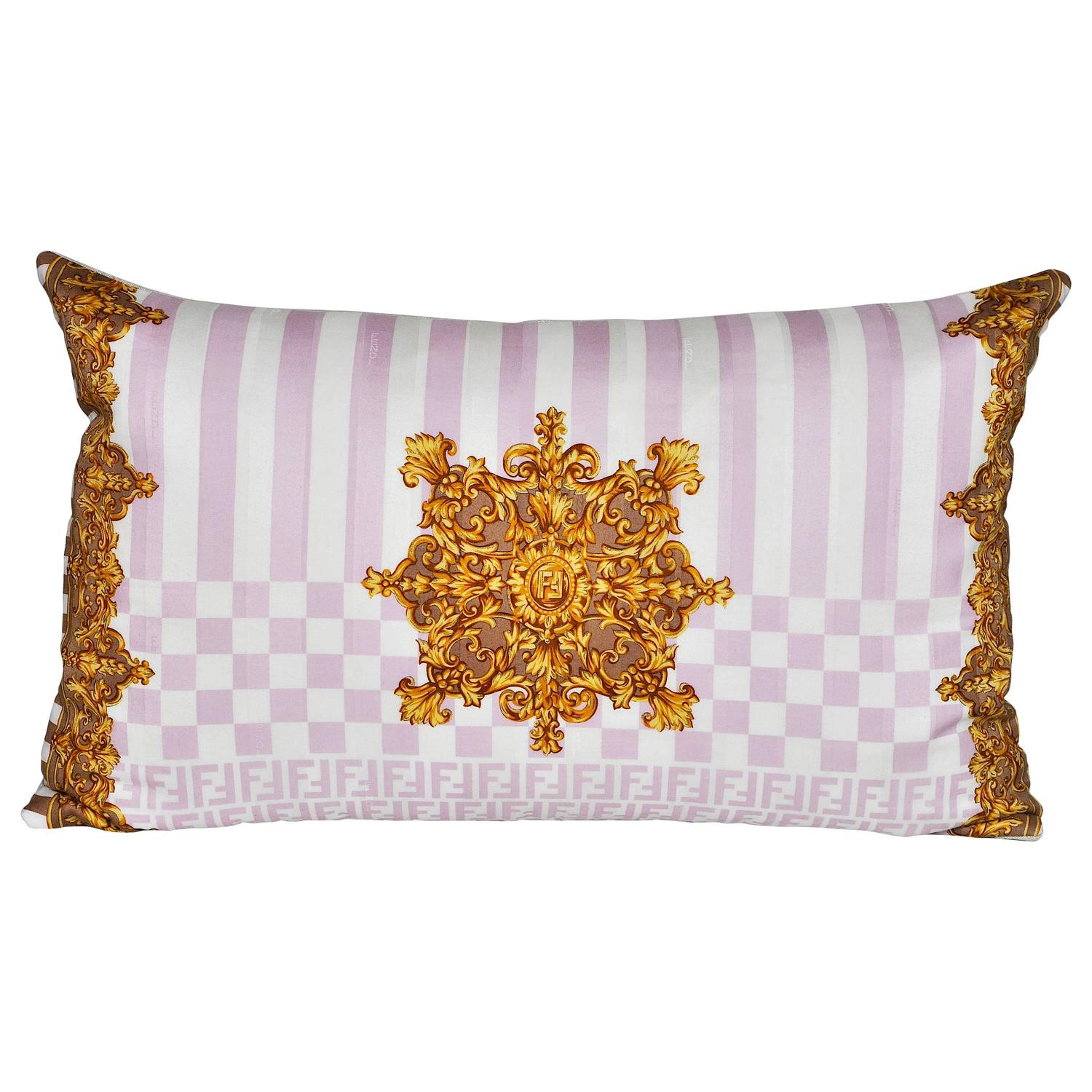 Vintage Fendi Pink Gold Scarf with Irish Linen Cushion Pillow For Sale at 1stdibs