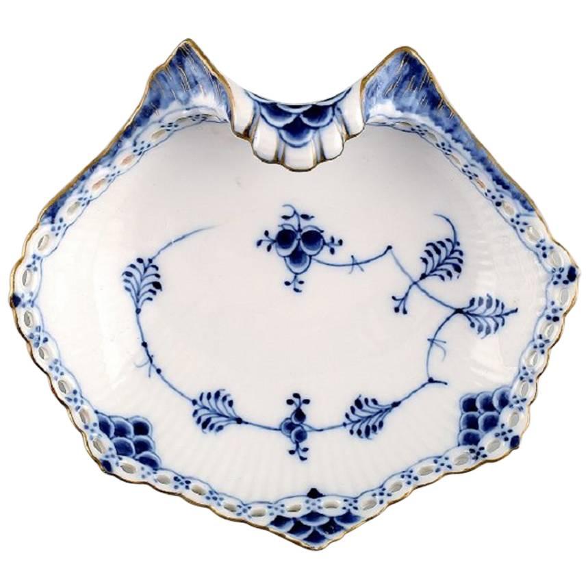 Rare Royal Copenhagen Blue Fluted Full Lace Dish with Gold Decoration