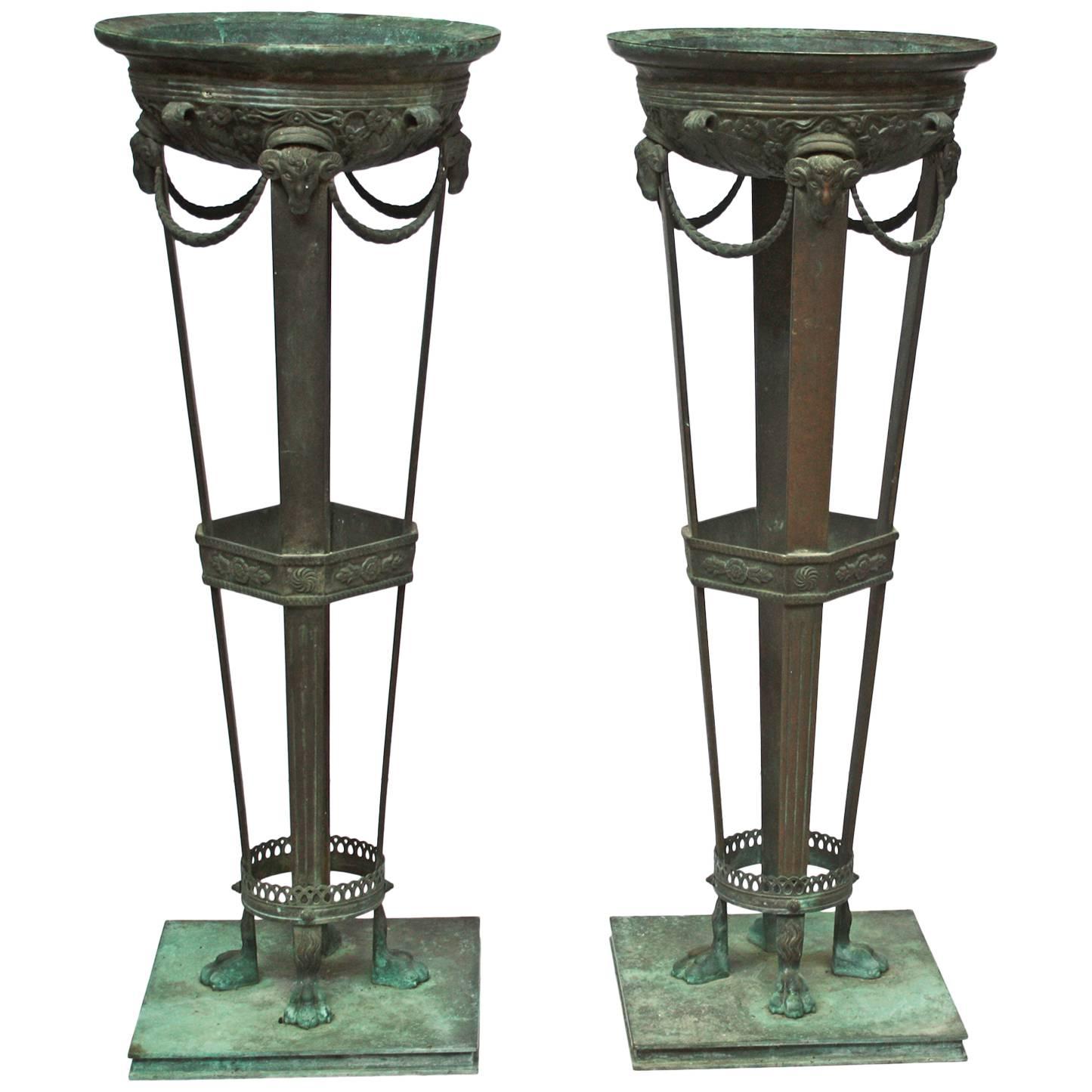 Pair of Patinated Bronze Pompeian-Style Braziers