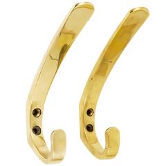 Two Austrian Modernist Brass Wall Coat Hooks by Hertha Baller, 1950s