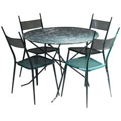 Outdoor Dining Set of Four Chairs and Table, France, 1950s