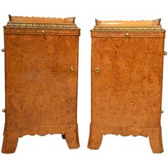 Good Pair of Burr Elm and Giltwood Continental Antique Bedside Cabinets