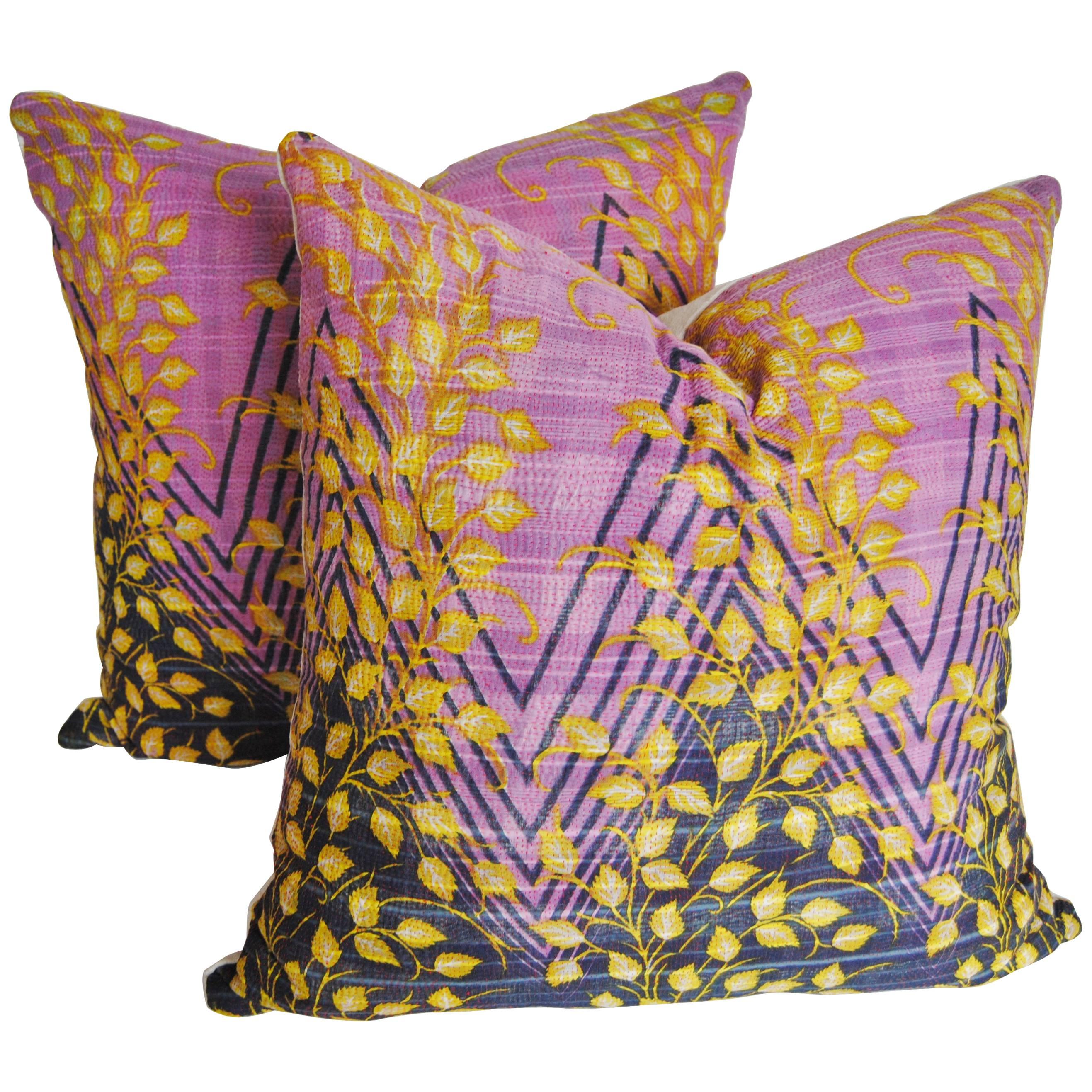 Custom Pair of Kantha Finely Stitched  Pillows, India For Sale
