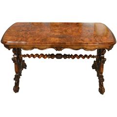 Burr Walnut Victorian Period Antique Library Table