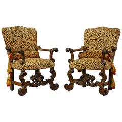 Pair of Early 20th Century Elaborately Carved Italian Baroque Style Armchairs