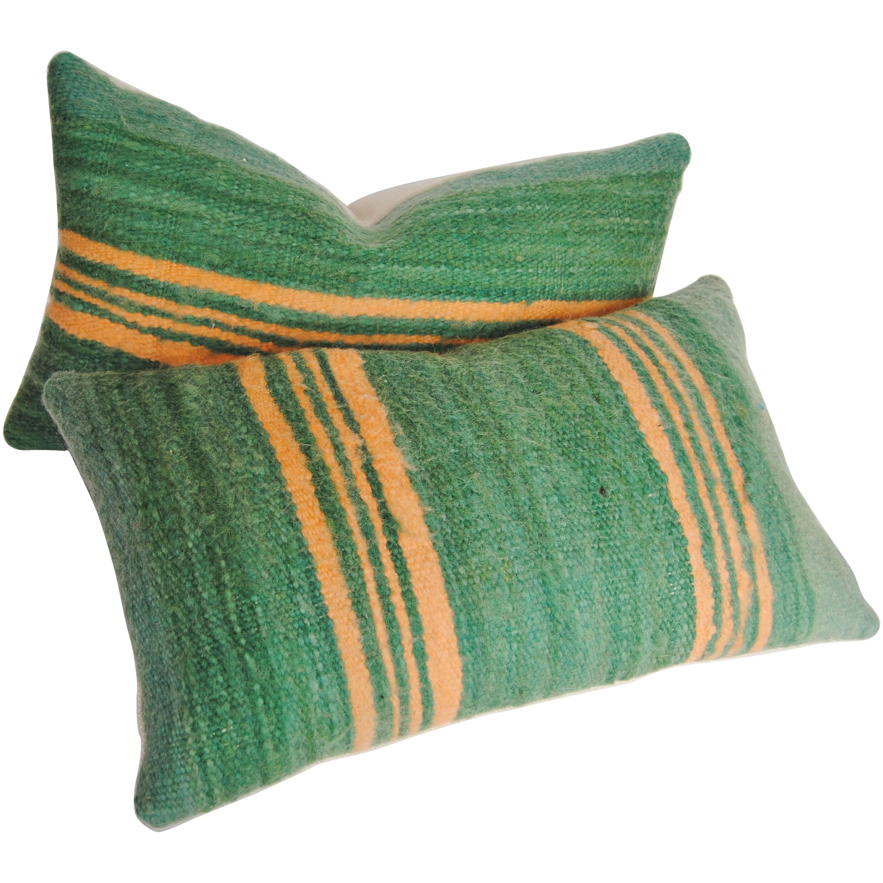 Custom Pair of Moroccan Pillows Cut from a Vintage Hand-Loomed Wool Berber Rug For Sale