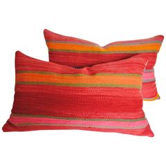 Custom Pair of Moroccan Pillows Cut from a Vintage Hand Loomed Wool  Berber Rug