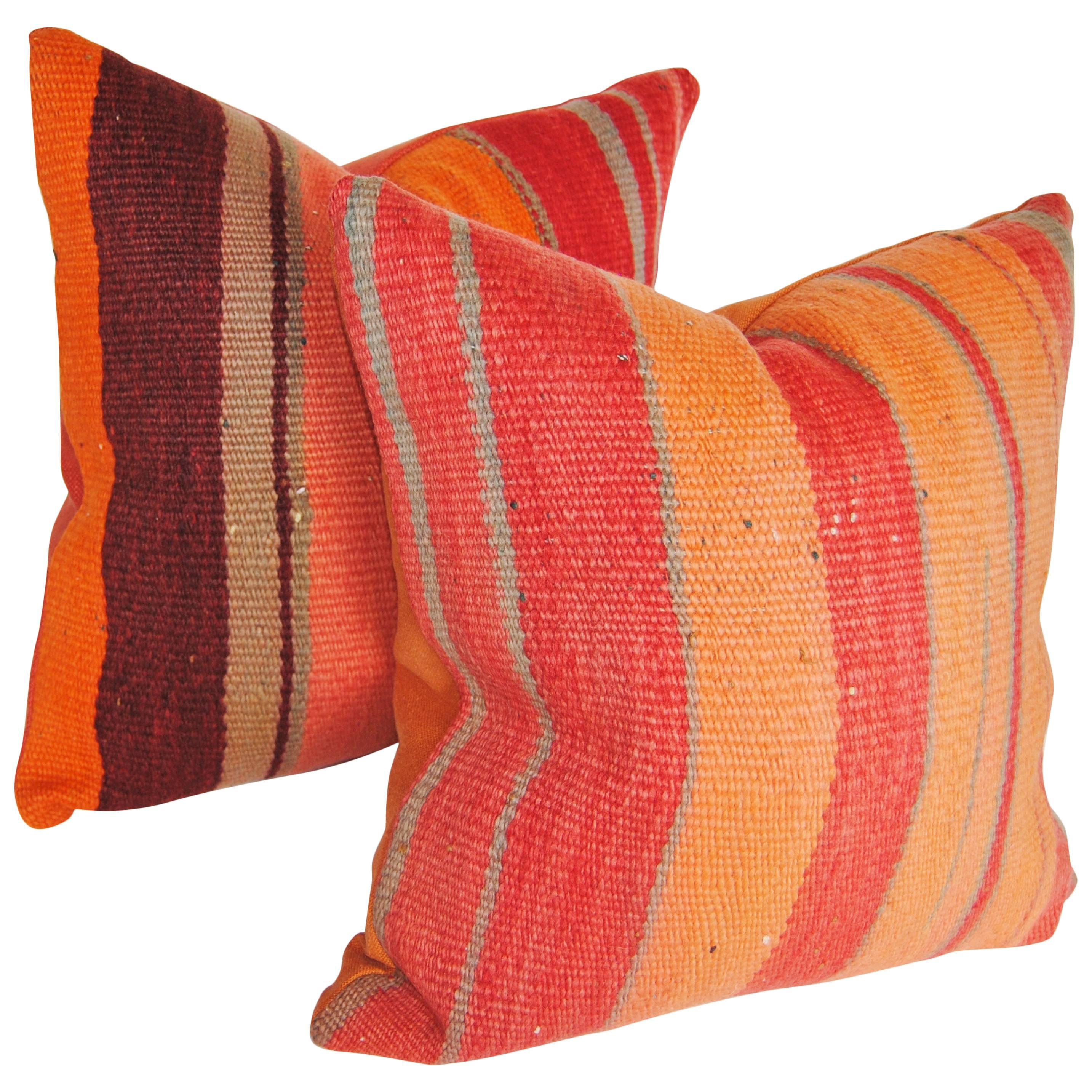 Custom Pair of Moroccan Pillows Cut from a Vintage Hand-Loomed Wool  Berber Rug For Sale