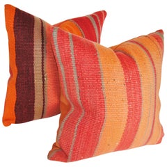 Custom Pair of Moroccan Pillows Cut from a Vintage Hand-Loomed Wool  Berber Rug