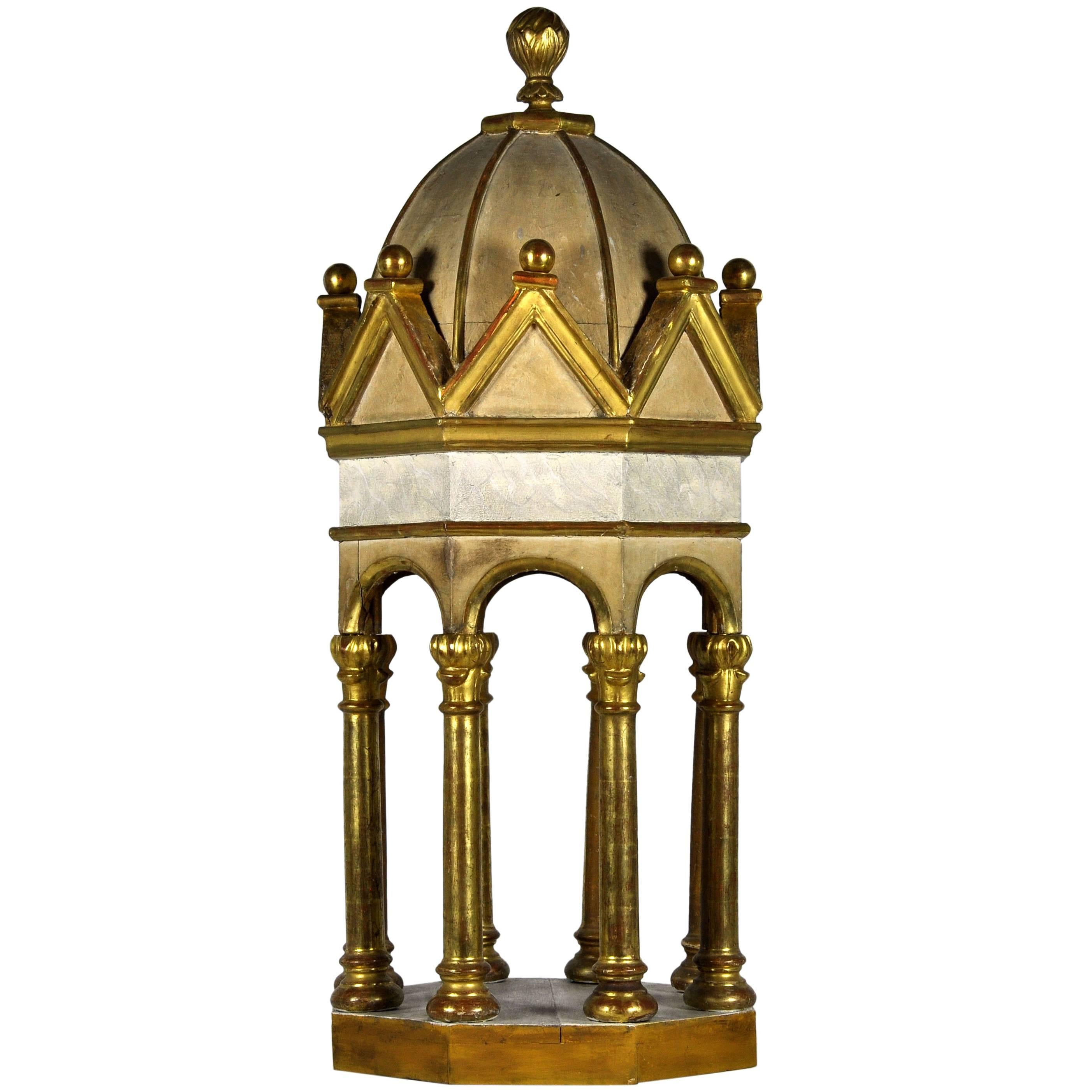 Unique 19th Century Italian Giltwood Octagonal Domed Pavilion Model
