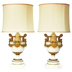 Pair of Louis XVI Style Marble and Gilt Bronze Lamps