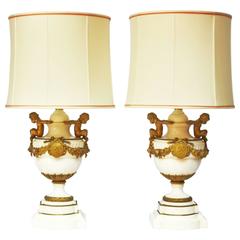 Pair of Louis XVI Style Marble and Gilt Bronze Lamps 3