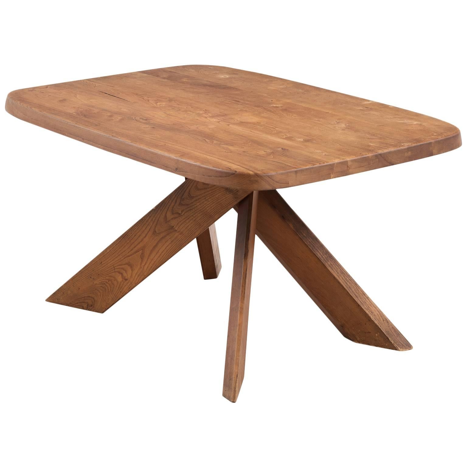 Pierre Chapo T35B Small Dining Table With Unique Natural Aged Patina