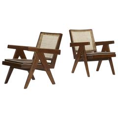Vintage Pierre Jeanneret Pair of Easy Armchairs, Chandigarh, India, 1955