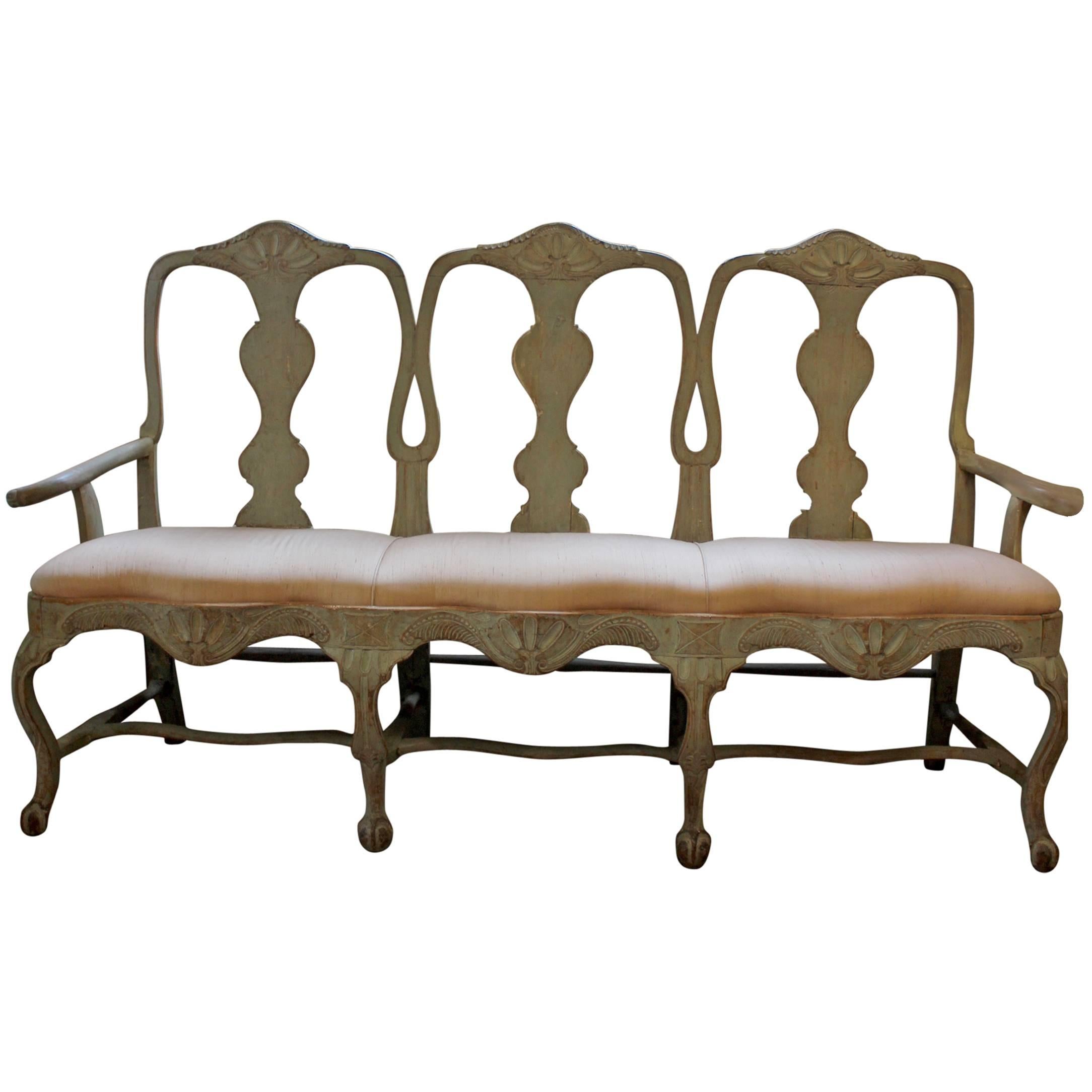 Gustavian Carved and Painted Wood Chaise, 19th Century