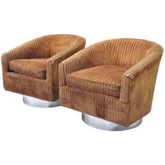Pair of Swivel Barrel Back Club or Lounge Chairs Attributed Milo Baughman
