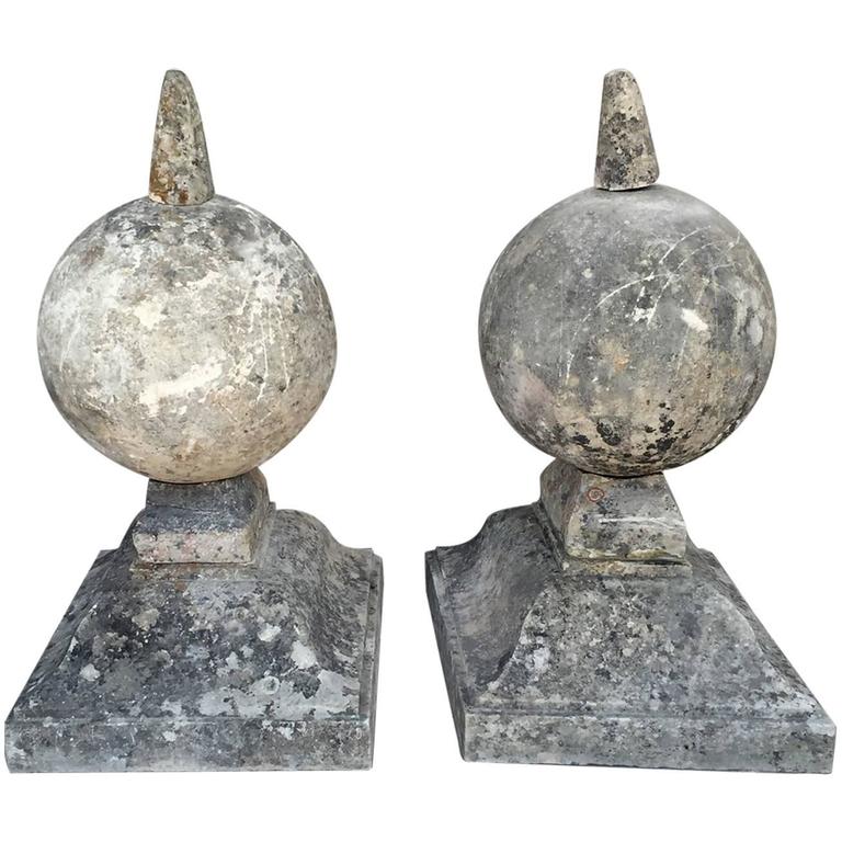 Antique Pair of Carved Stone Louis XIV Finials from a Chateau Outside ...