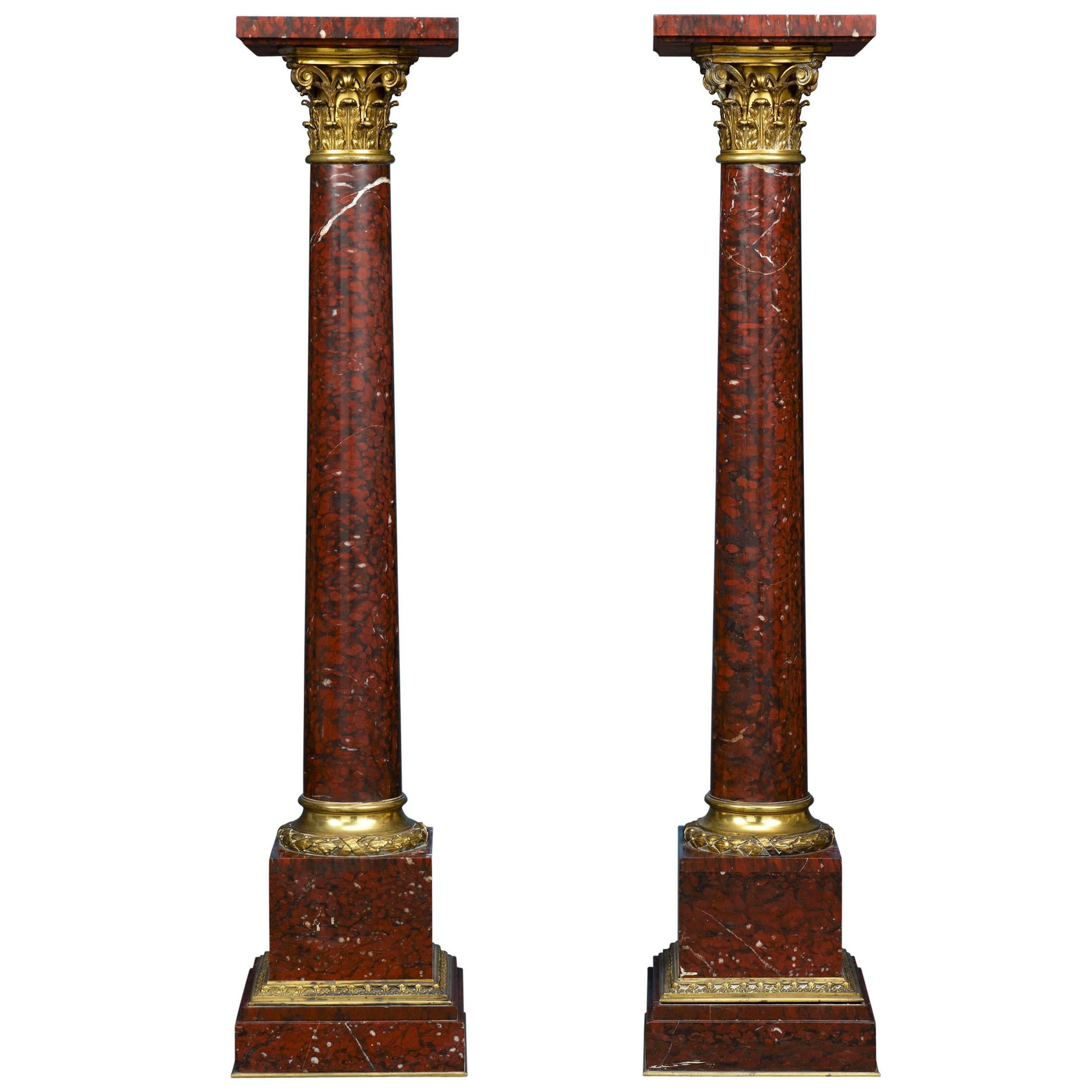 Pair of Rouge Marble Pedestals For Sale