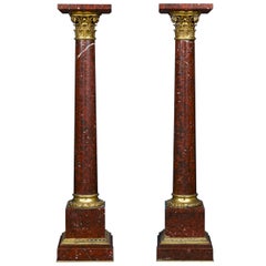 Antique Pair of Rouge Marble Pedestals