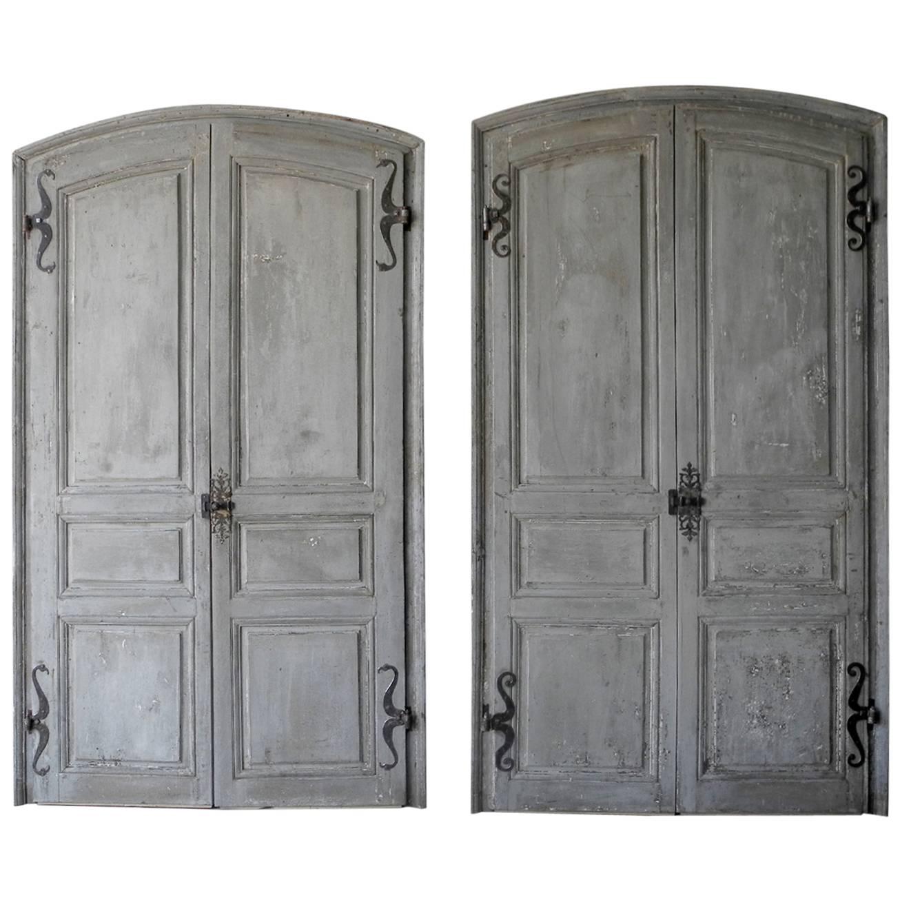 Antique Set of Two Blue 18th Century Doors with Mustache Hinges, Cote d'Azure For Sale