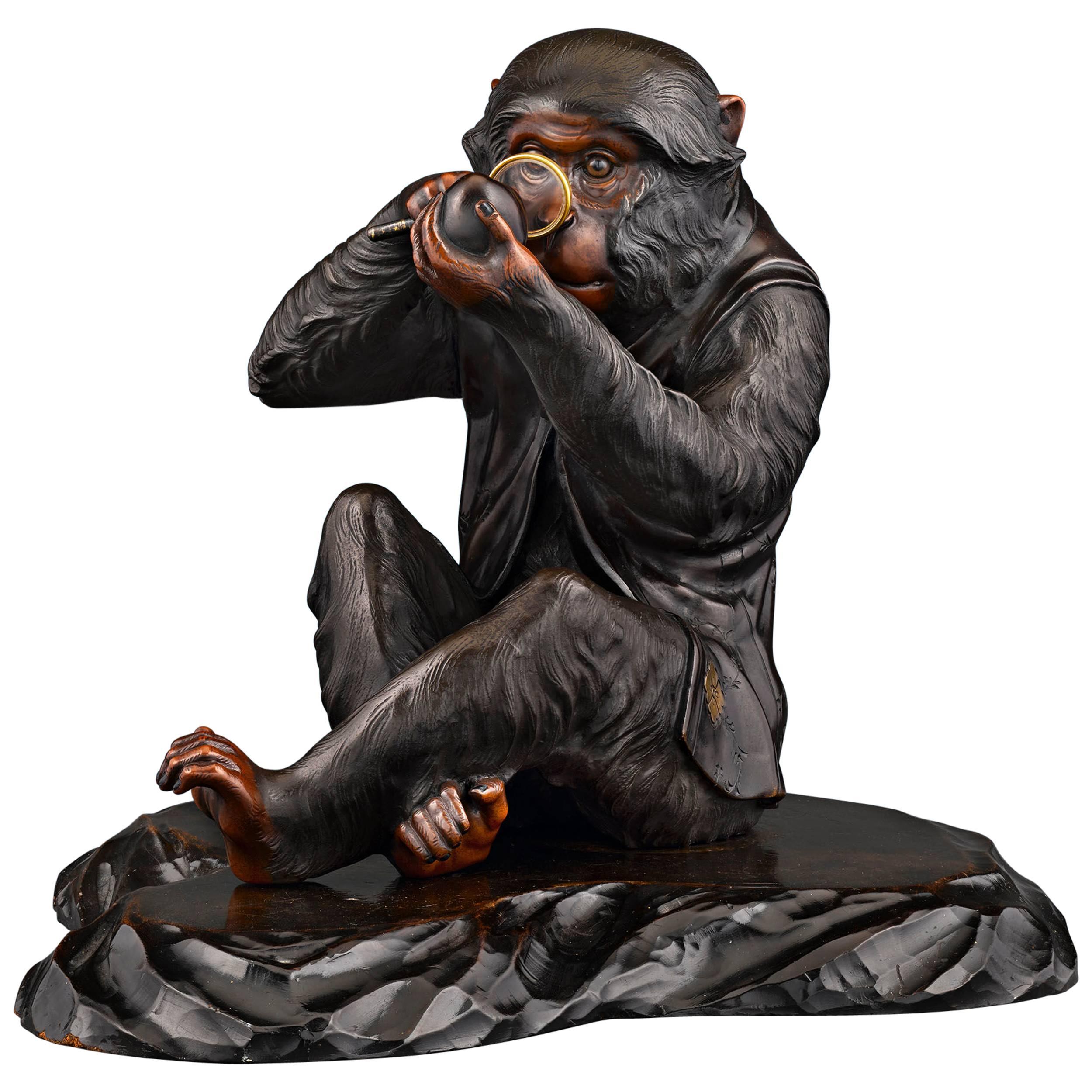 Japanese Bronze Seated Monkey