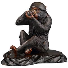 Japanese Bronze Seated Monkey