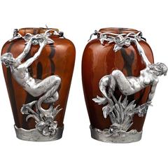 Silvered Bronze-Mounted Glass Vases by Gallé