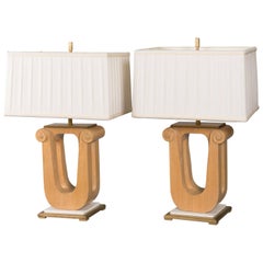 Pair of Art Deco Cerused Oak Table Lamps