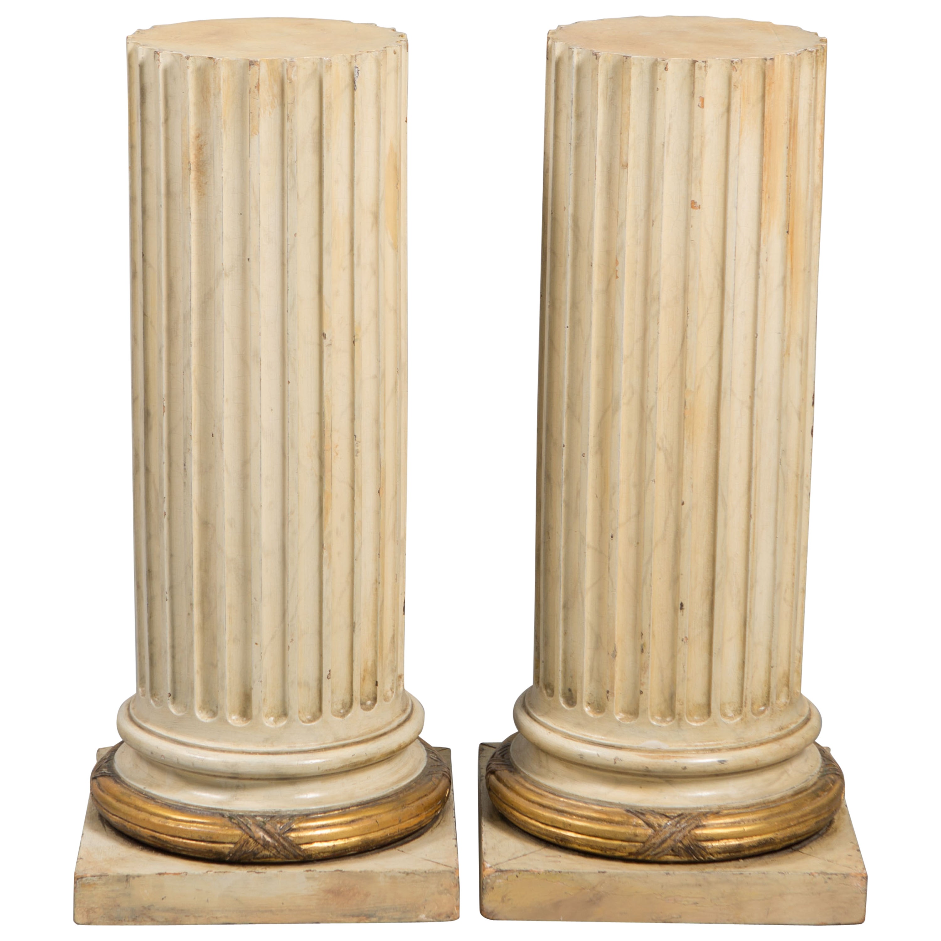 Whitewashed Pine Classical Fluted Column Pedestal For Sale at 1stDibs