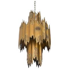 Midcentury Brutalist Torch Cut Chandelier by Tom Greene