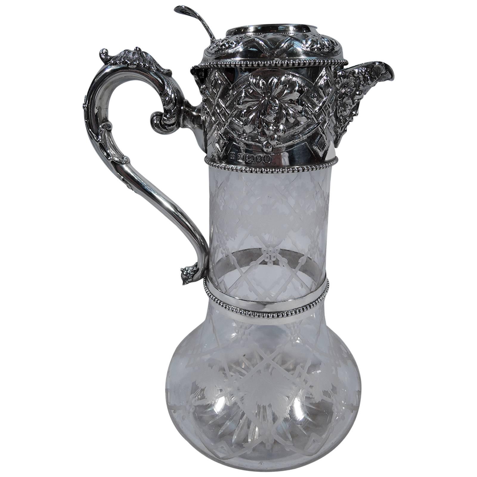 Sumptuous Victorian Sterling Silver and Crystal Wine Decanter