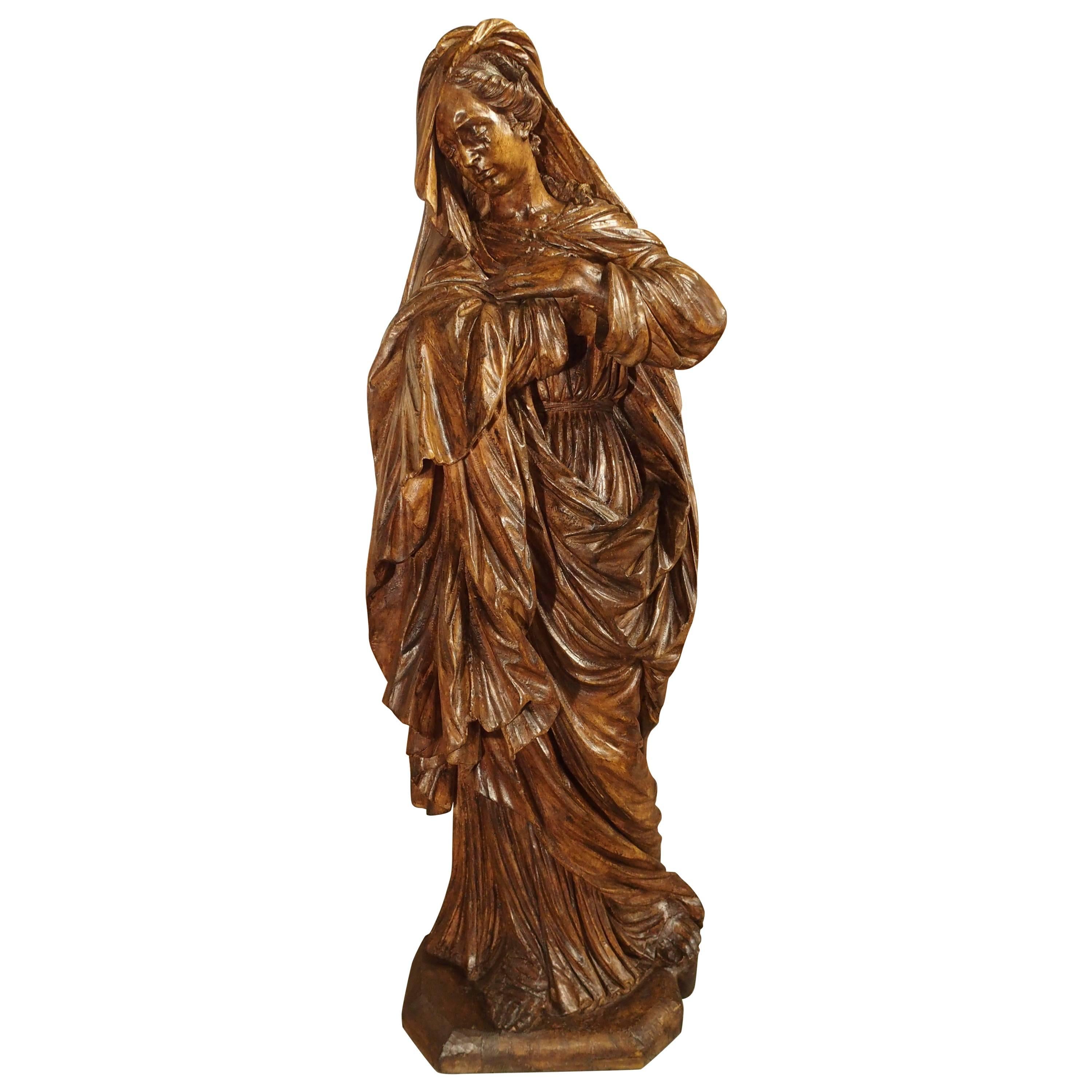 17th Century Carved Wooden Statue from France