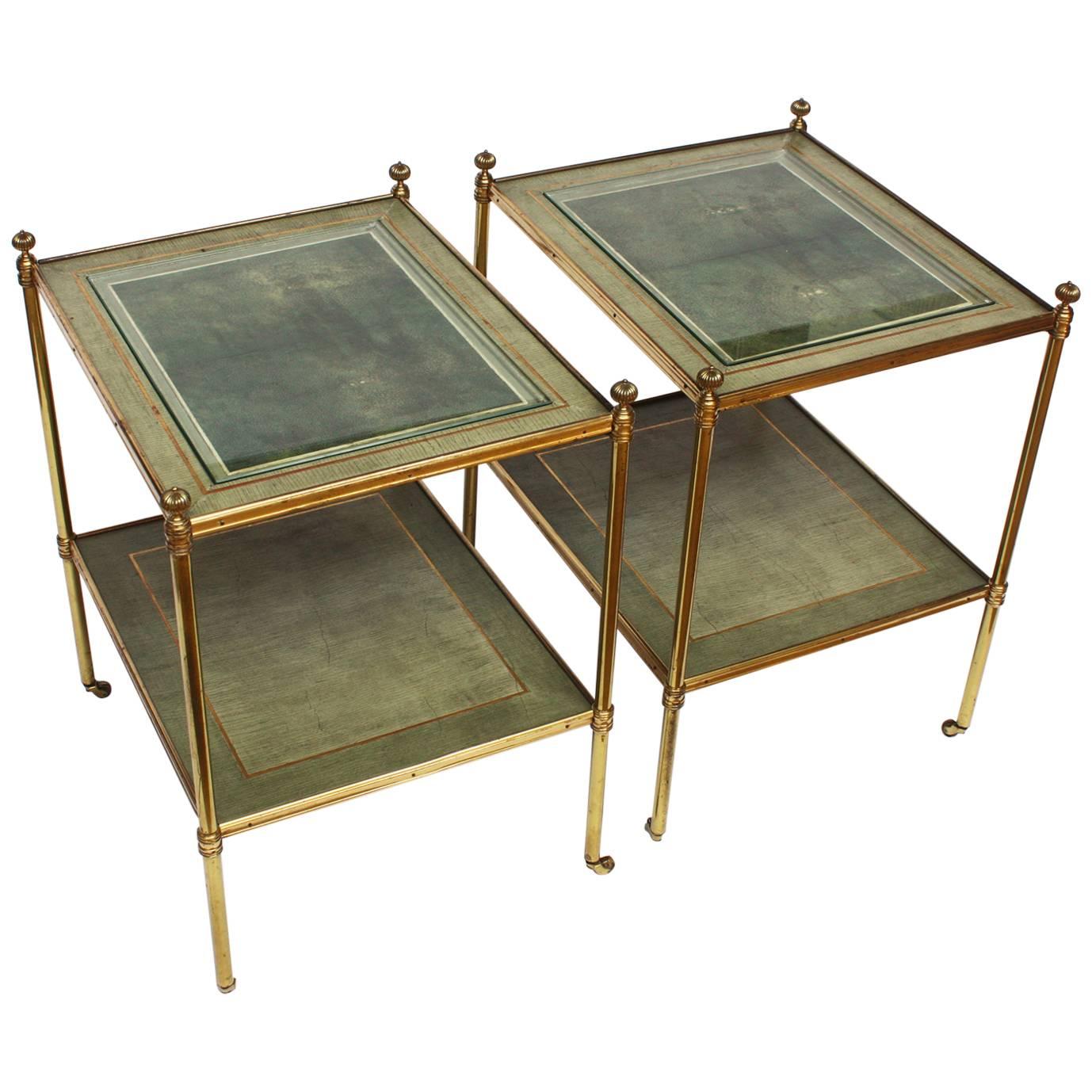 Pair of Baguès Tables with Inset Bookmatched Shagreen