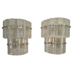 Pair of Murano Opalescent Glass Ice Block Sconces