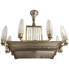 French Art Deco Brass and Nickel Chandelier 1