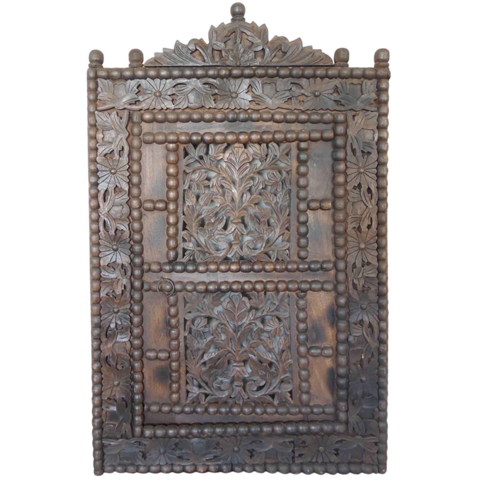 Large Asian Antique Carved Wood Window with Door