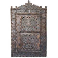 Large Asian Antique Carved Wood Window with Door