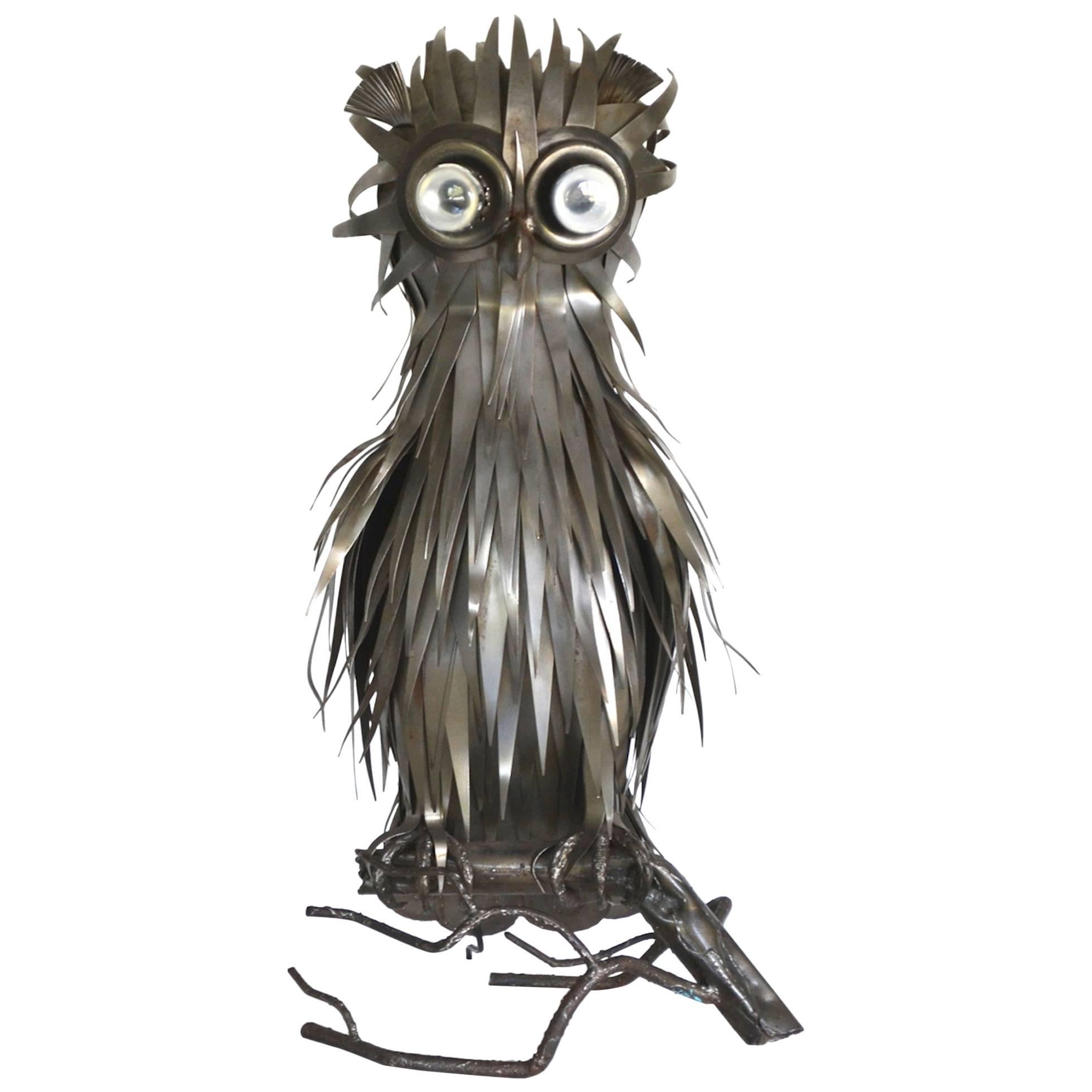 Midcentury Brutalist Inspired French Sculptural Owl Form Table Lamp by Jarry For Sale