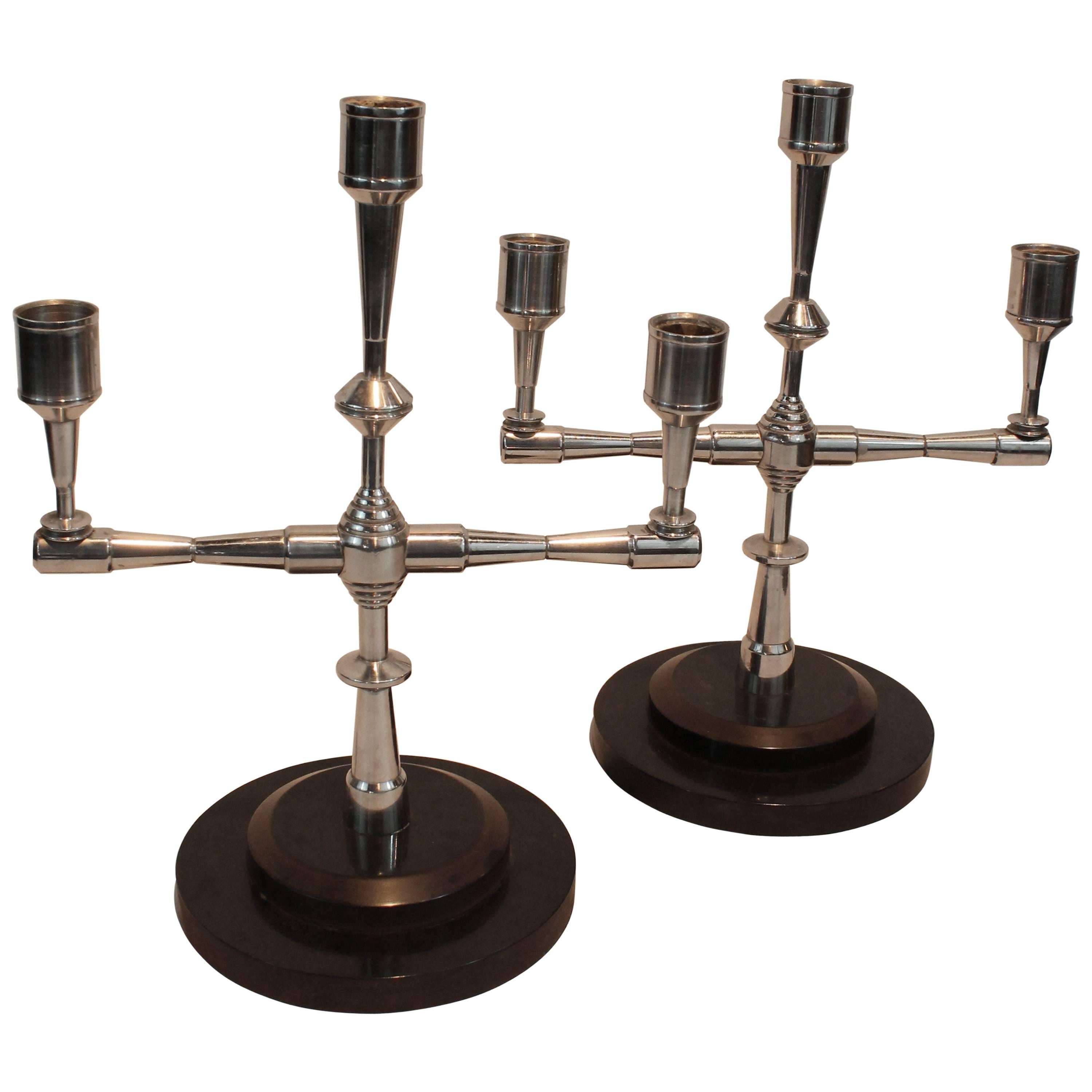 Pair of Art Deco Machinist Bakelite Based Candle Stands For Sale
