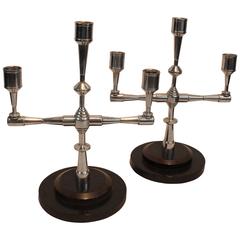 Pair of Art Deco Machinist Bakelite Based Candle Stands